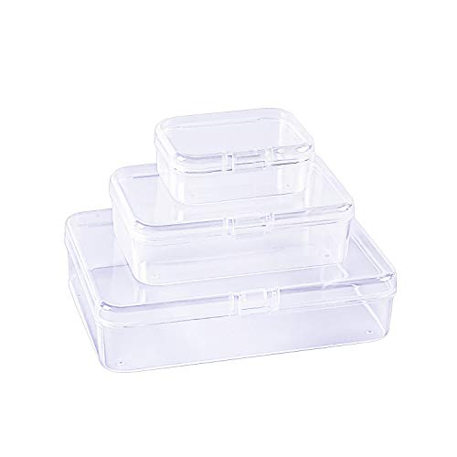 LJY 28 Pieces Mixed Sizes Rectangular Empty Mini Plastic Storage Containers  with Lids for Small Items and Other Craft Projects (Clear)