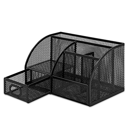 Amazon Basics Mesh Pen Holder and Organizer, Black, ‎9.1" x 5.9" x 5.5''
