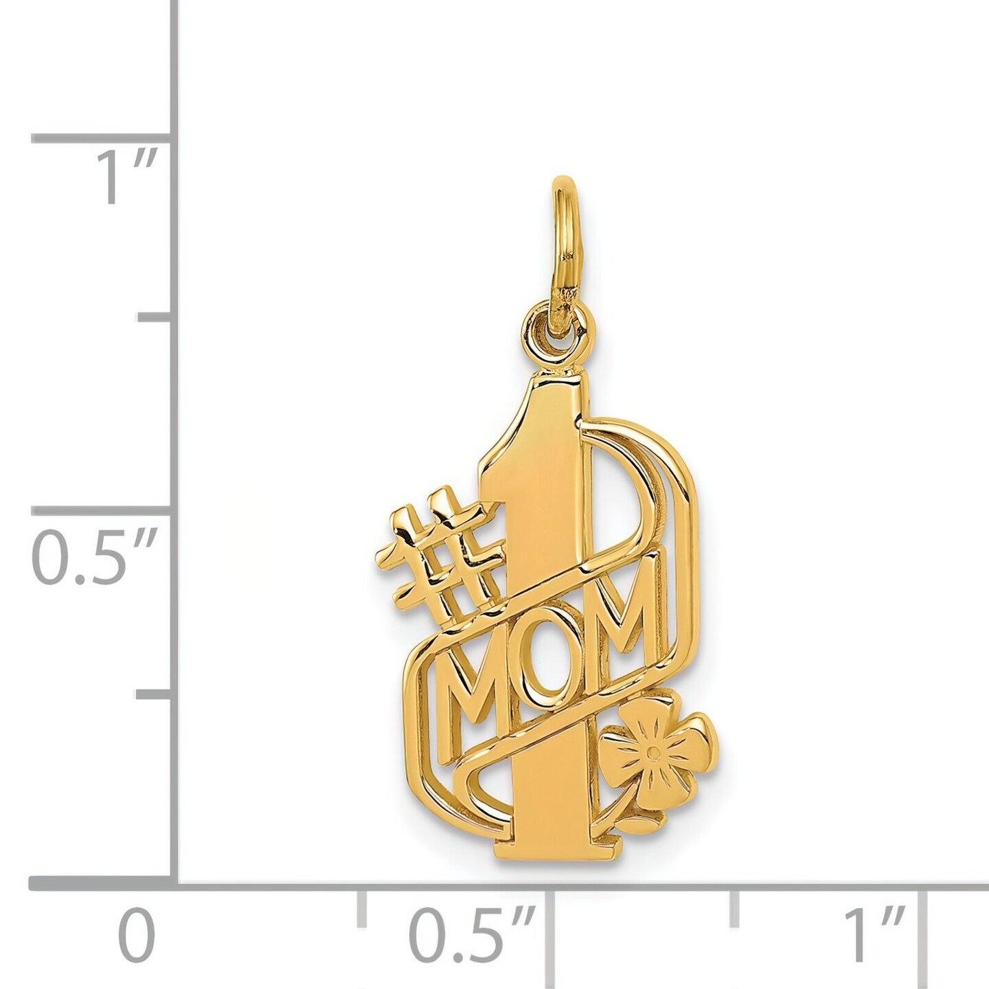 14K Yellow Gold #1 Mom Flower Charm Best Mother Pendant Jewerly 23mm x 11mm