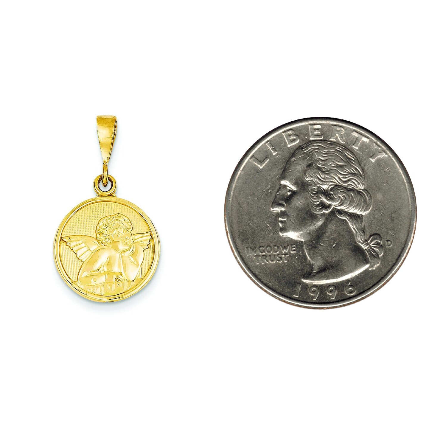 14K Yellow Gold Angel Pendant Charm Religious Jewerly 29mm x 16mm