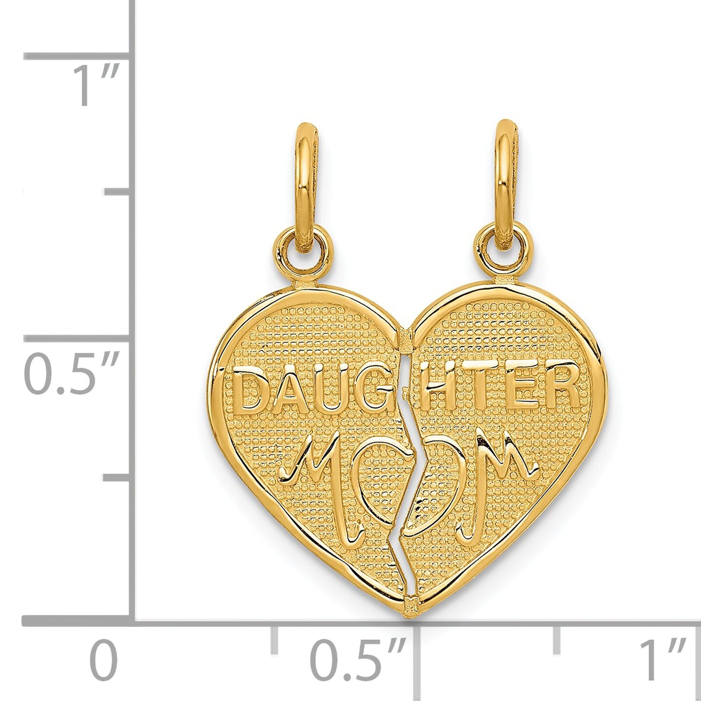 14K Gold Mom & Daughter Breakable Heart Charm Pendant Jewerly 23mm x 18mm