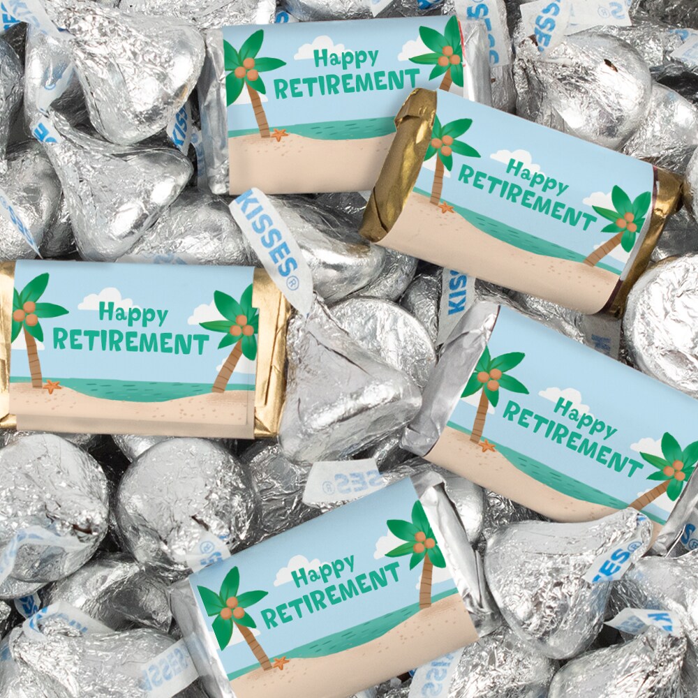 128 Pcs Retirement Party Candy Favors Hershey&#x27;s Miniatures &#x26; Kisses - Tropical