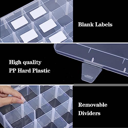 SGHUO 15 Grids Large Clear Plastic Organizer Storage Box Container Craft Storage with Adjustable Dividers for Beads, Art DIY, Crafts, Jewelry, Fishing Tackle with Label Stickers