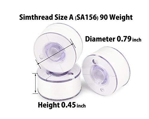 Simthread 25pcs 90wt White Prewound Bobbin Thread Size A Class 15 (SA156) with Clear Storage Plastic Case Box 60S/2 for Brother Embroidery Thread