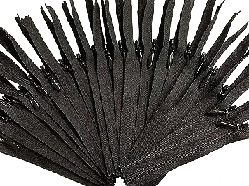 Invisible YKK (Conceal) Black Zippers for Apparel &#x26; Craft Projects - Closed Bottom - Color Black - Made in The United States (25 Zippers Per Pack) (16&#x22; Inches)