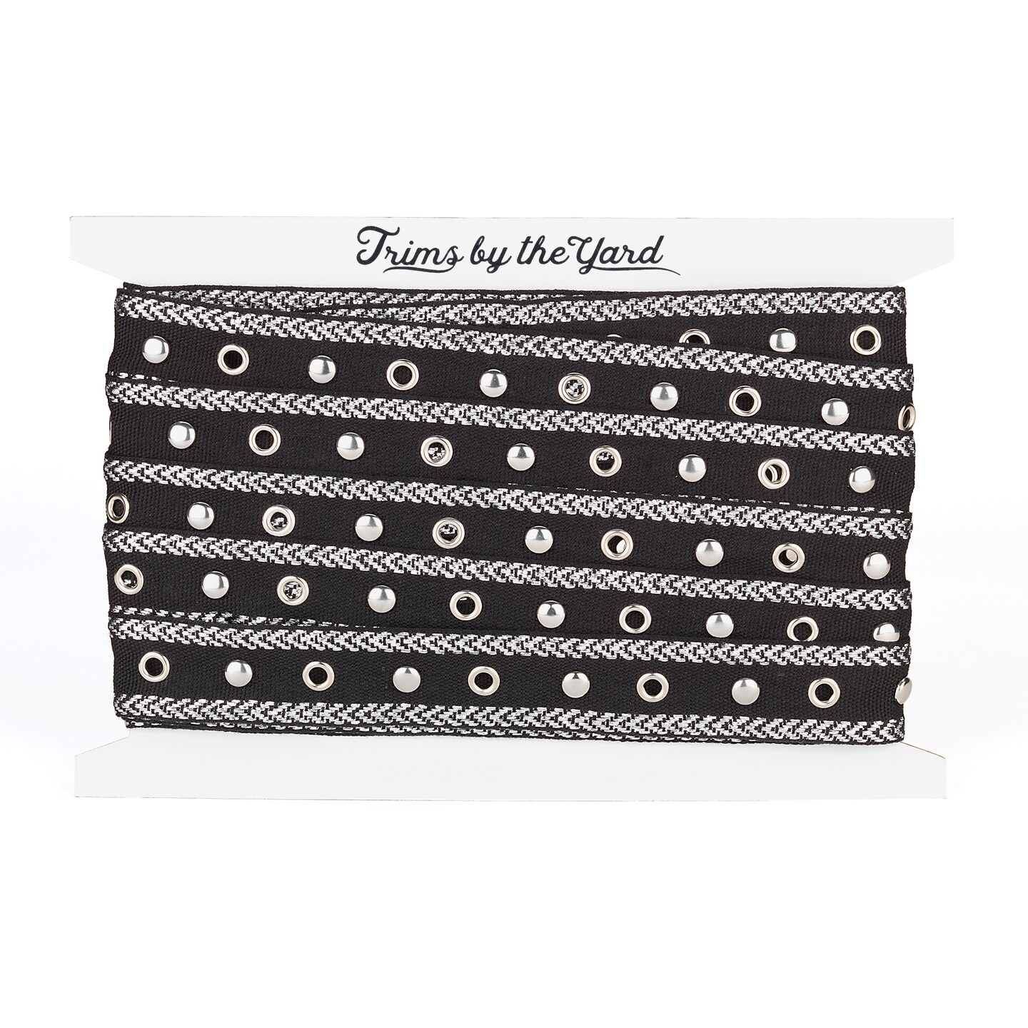 5 Yards of Brigitta 1" Wide Tape Trim Embellished With Silver Studs and Gro | 5 yard cut