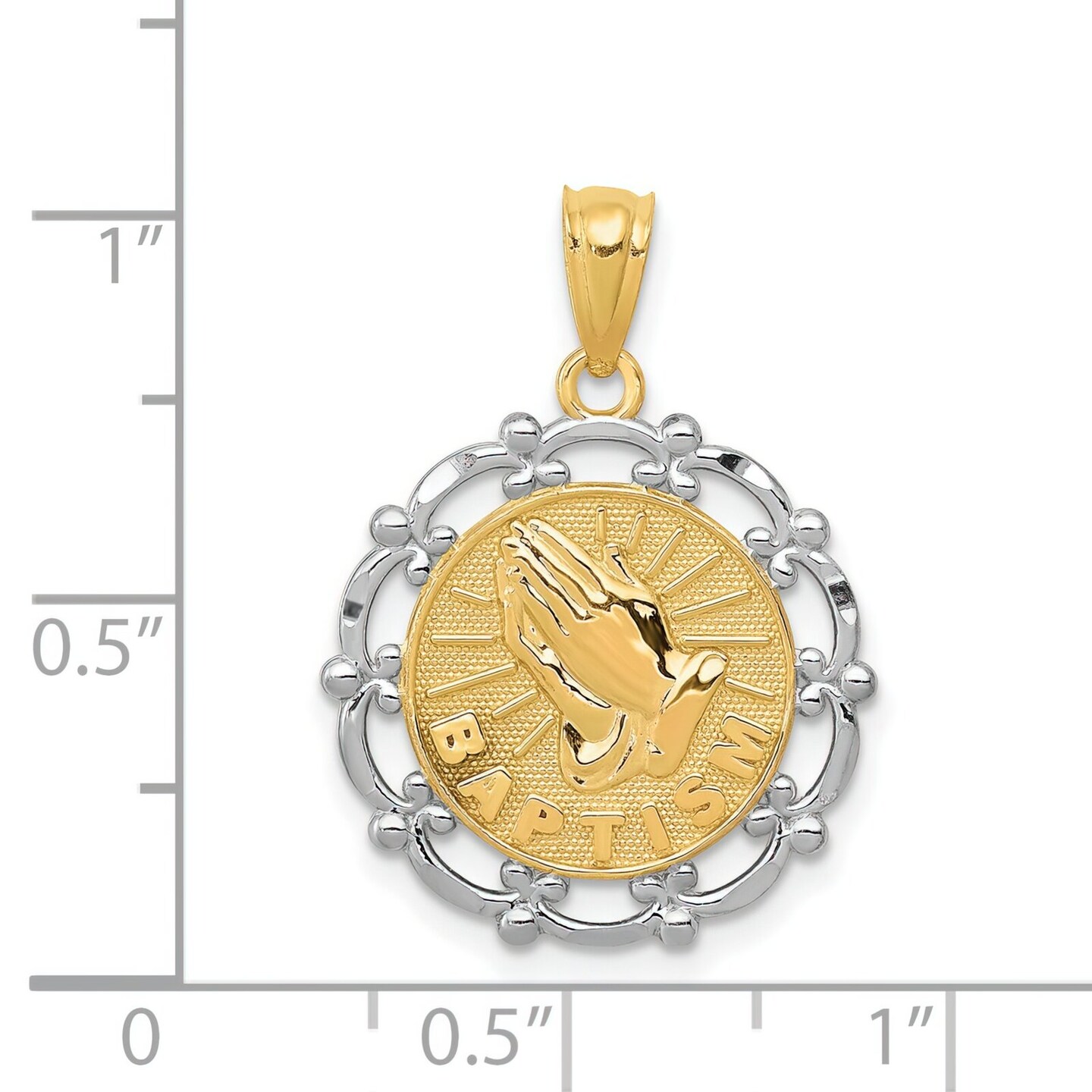 14K Two Tone Gold Baptism Pendant Charm Religious Jewelry 18 x 16 mm
