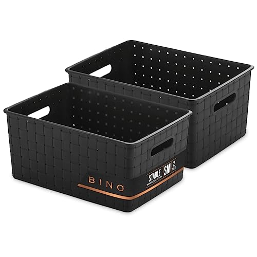 BINO, Plastic Storage Baskets Small - Black, THE STABLE COLLECTION, Multi-Use Storage, Rectangular Cabinet Organizer, Baskets For Organizing  with Handles, Home Office Organization and Storage