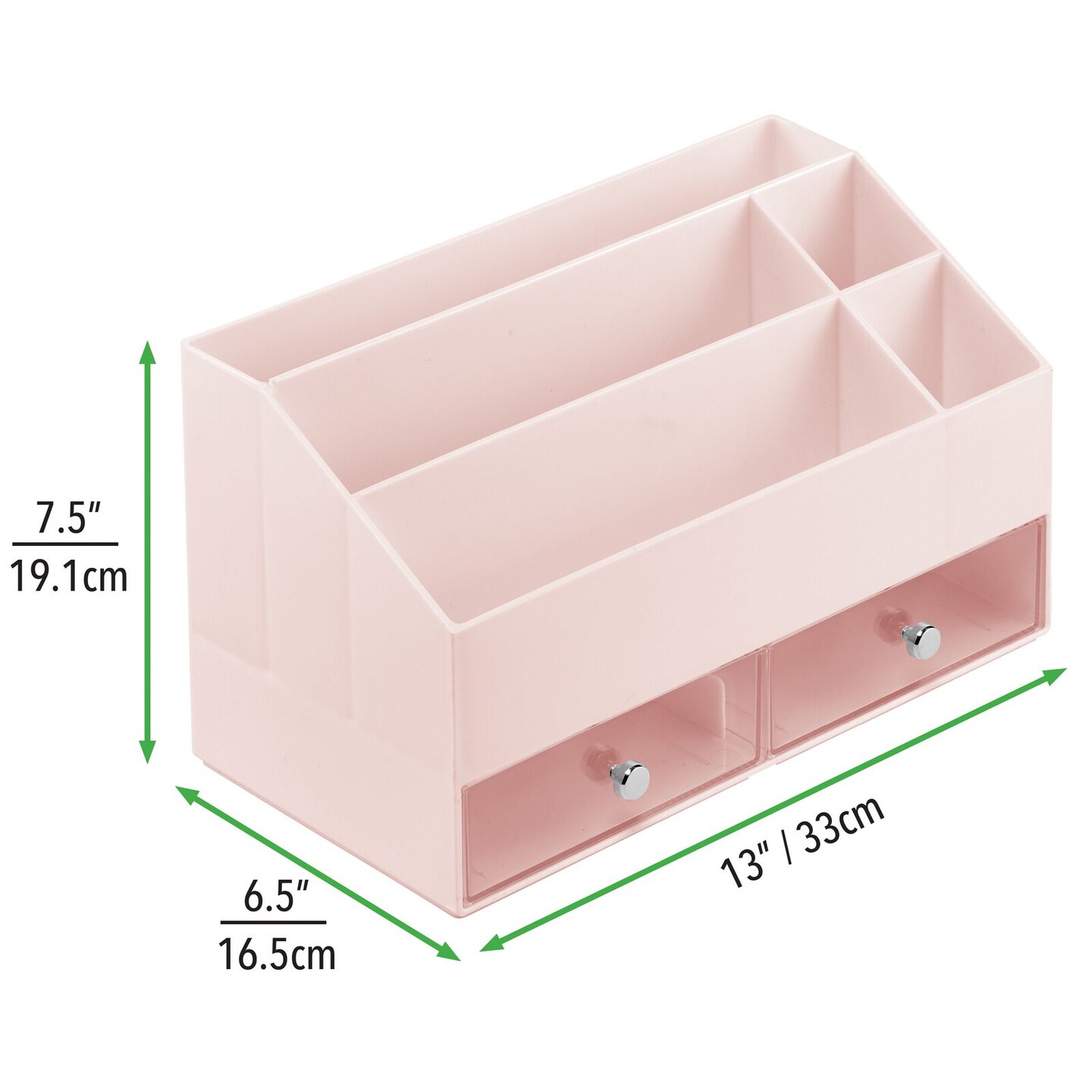 mDesign Plastic Makeup Organizer with 2 Drawers/Divided Sections