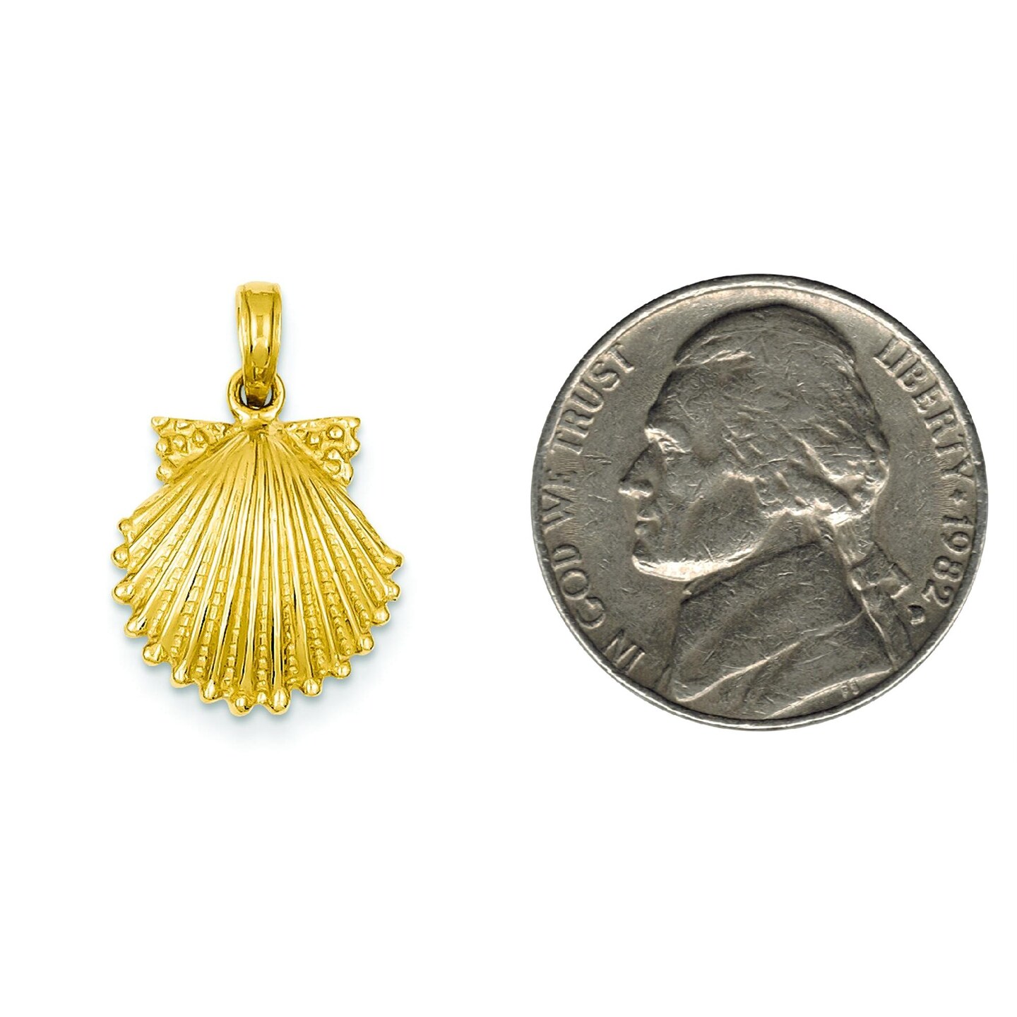 14K Gold Clam Shell Charm Seashell Beach Jewelry 22mm x 15mm