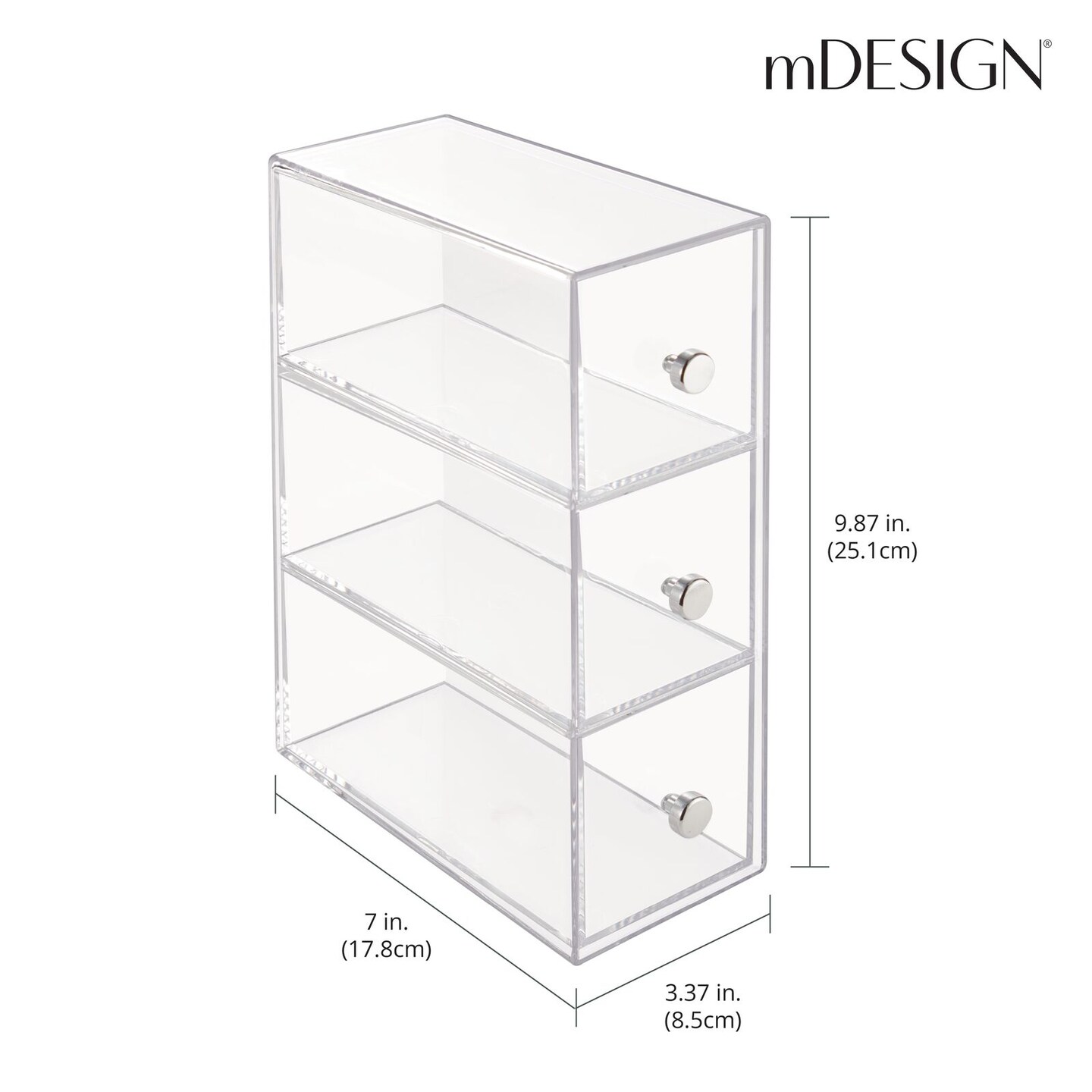 mDesign Plastic Makeup Storage Organizer Box, Flips, 3 Drawers