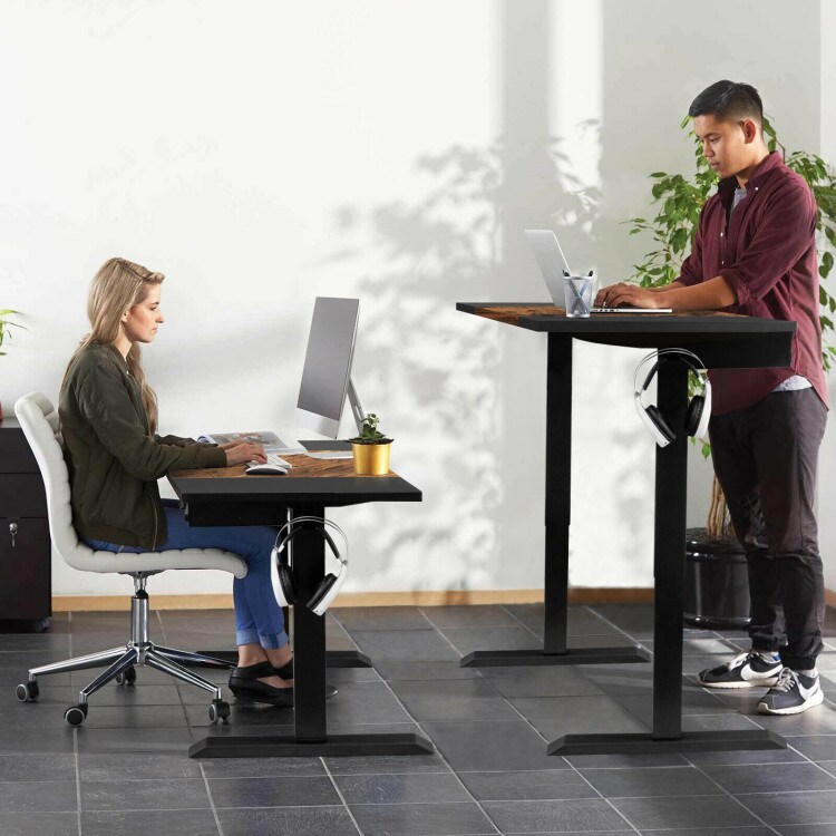 48 Inch Electric Sit to Stand Desk with Keyboard Tray and 2 Hanging Hooks