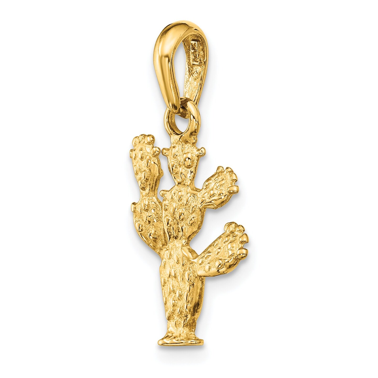 14K Yellow Gold 3-D Cactus Pendant Charm Jewelry 26mm x 14.25mm