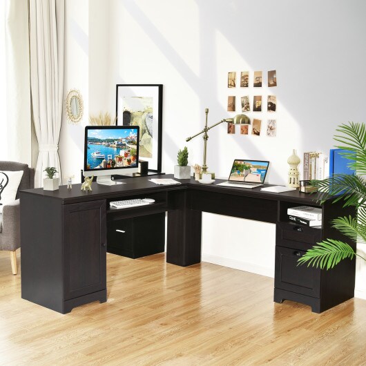 66 Inch L-Shaped Writing Study Workstation Computer Desk with Drawers