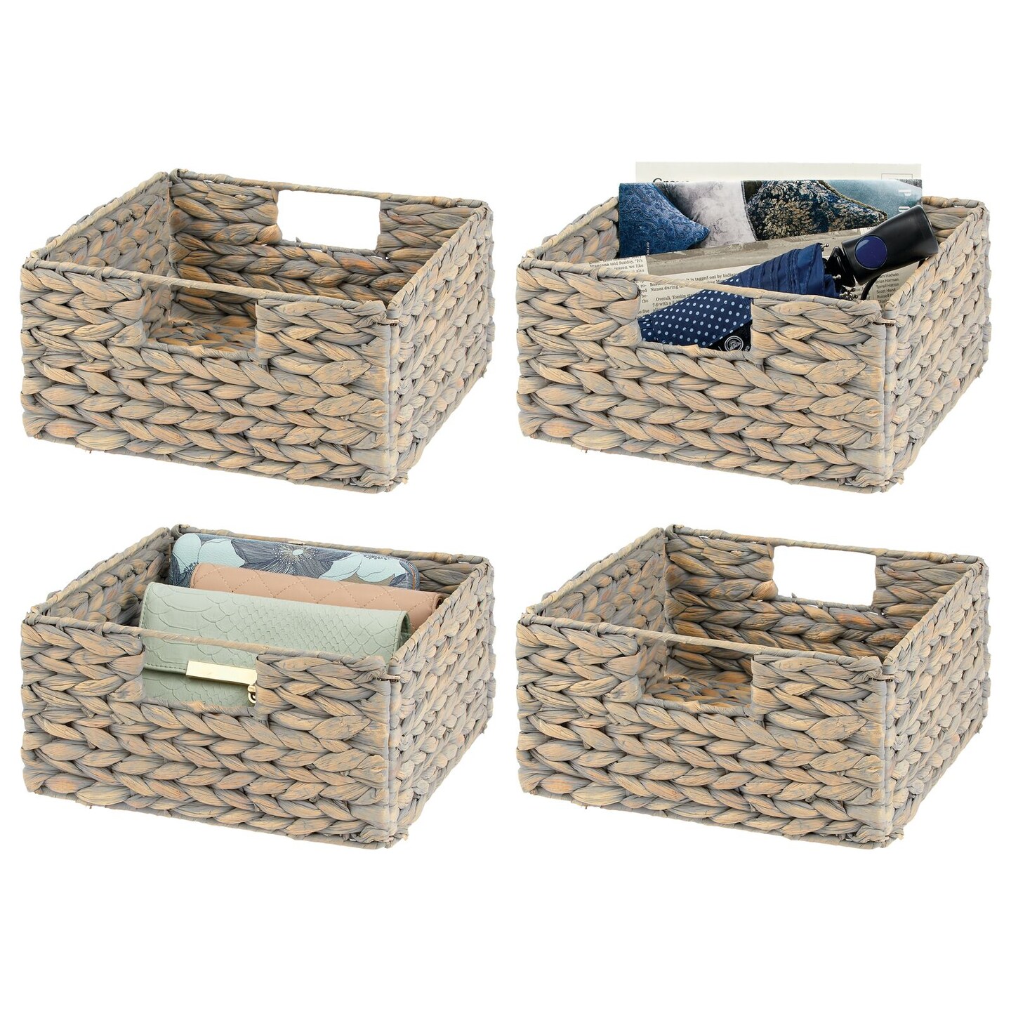 mDesign Woven Hyacinth Home Storage Basket for Cube Furniture, 4 Pack - Natural