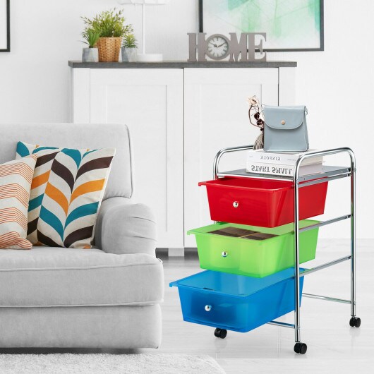 3 Drawers White Metal Rolling Storage Cart