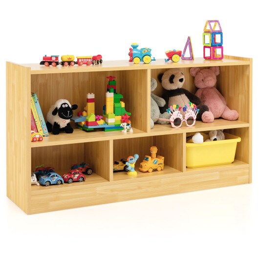 Kids 2-Shelf Bookcase with 5-Cube Wood Toy Storage Organizer Perfect for Children's Room or Bedroom