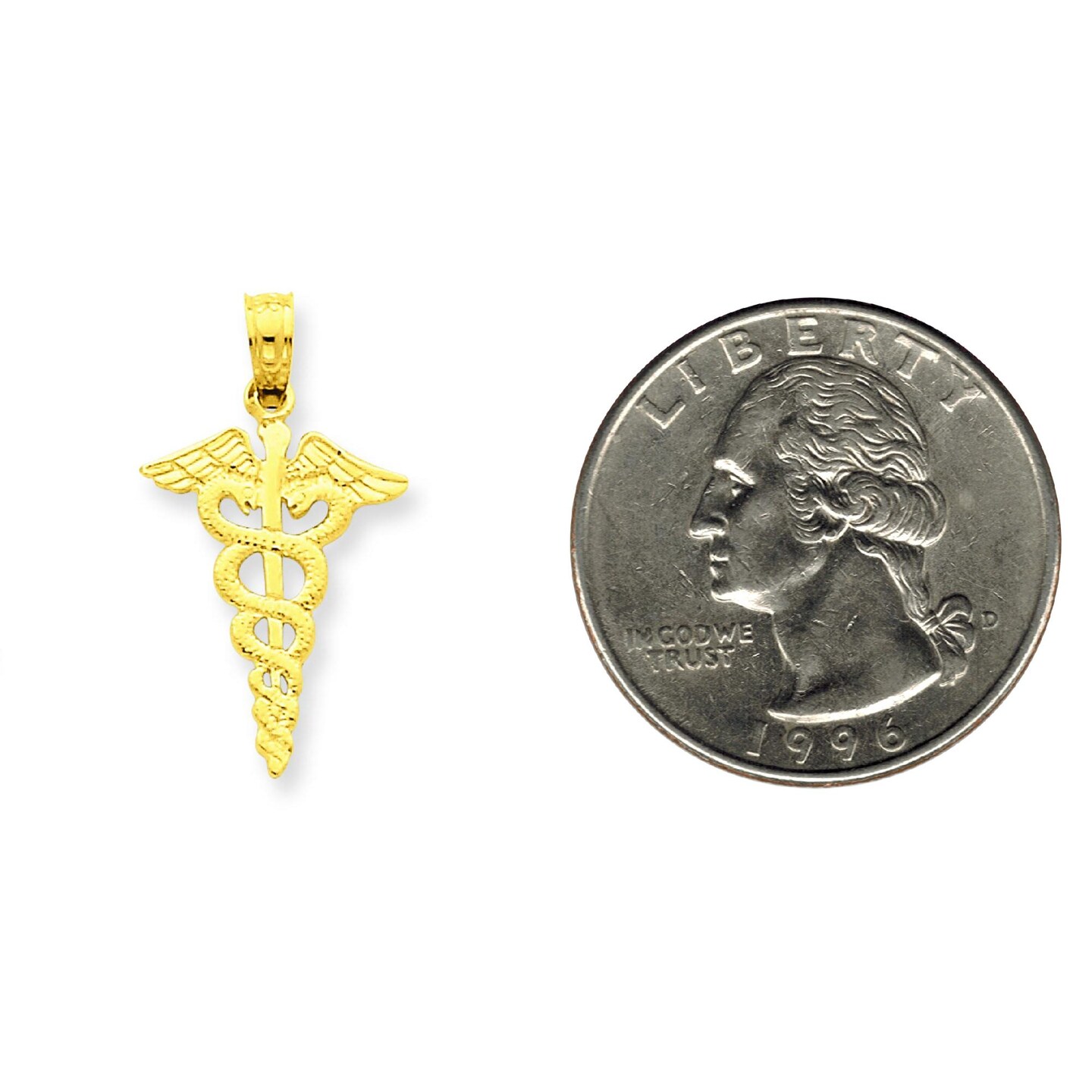 14K Gold Polished Caduceus Pendant Jewelry FindingKing 23.9mm x 13mm