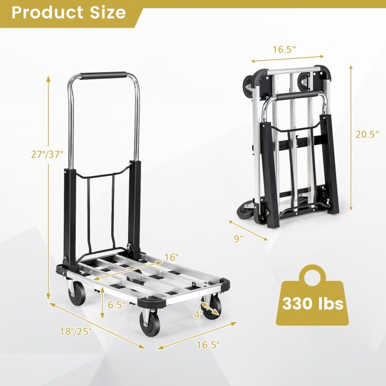 Folding Hand Truck Aluminum Utility Dolly Platform Cart with Extendable Base