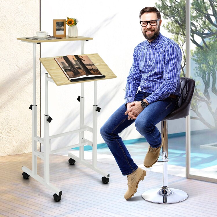 Height Adjustable Mobile Standing Desk with rolling wheels for office and home