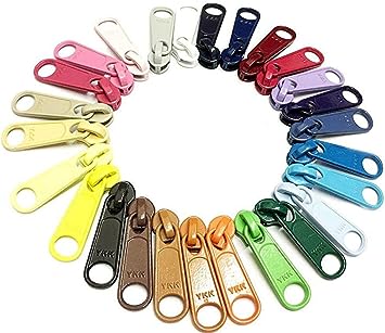 YKK Zipper Repair Kit Solution Long Pull Zipper Heads - 4.5mm Loose Sliders/pulls - Choice of Brights, Neutrals, or Mix (10pc Brights - Neutrals)