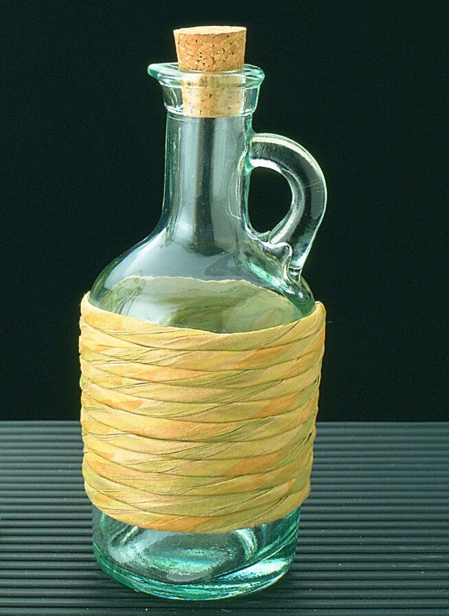 Green Glass Jug Oil / Vinegar with Cork Stopper (Rafia), 8-Ounce