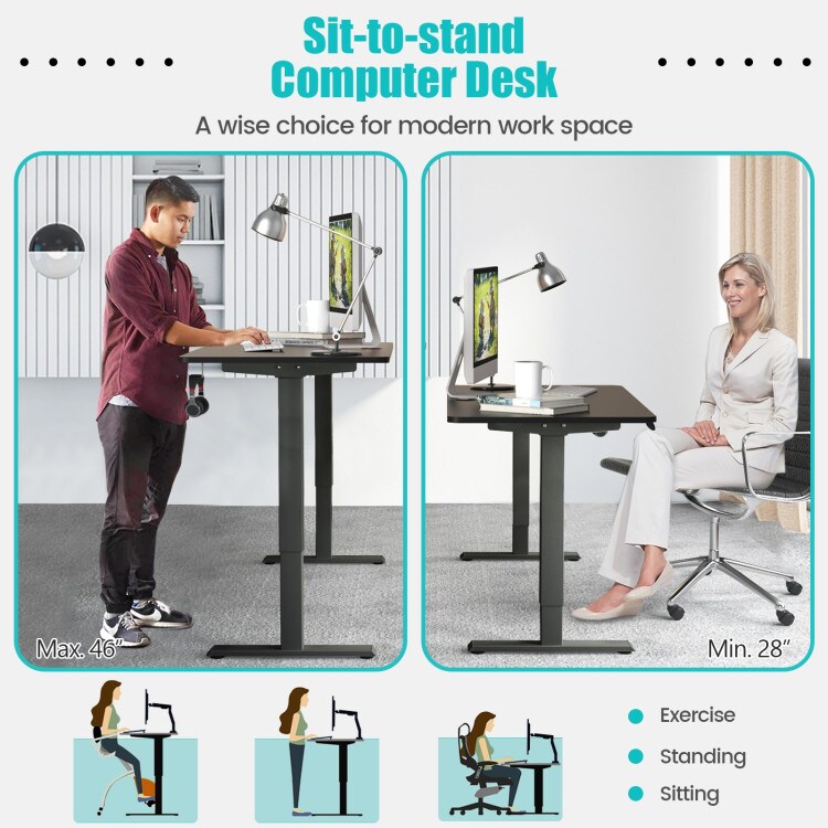 Electric Computer Standing Desk with Height Adjustable and Cable Management Hole