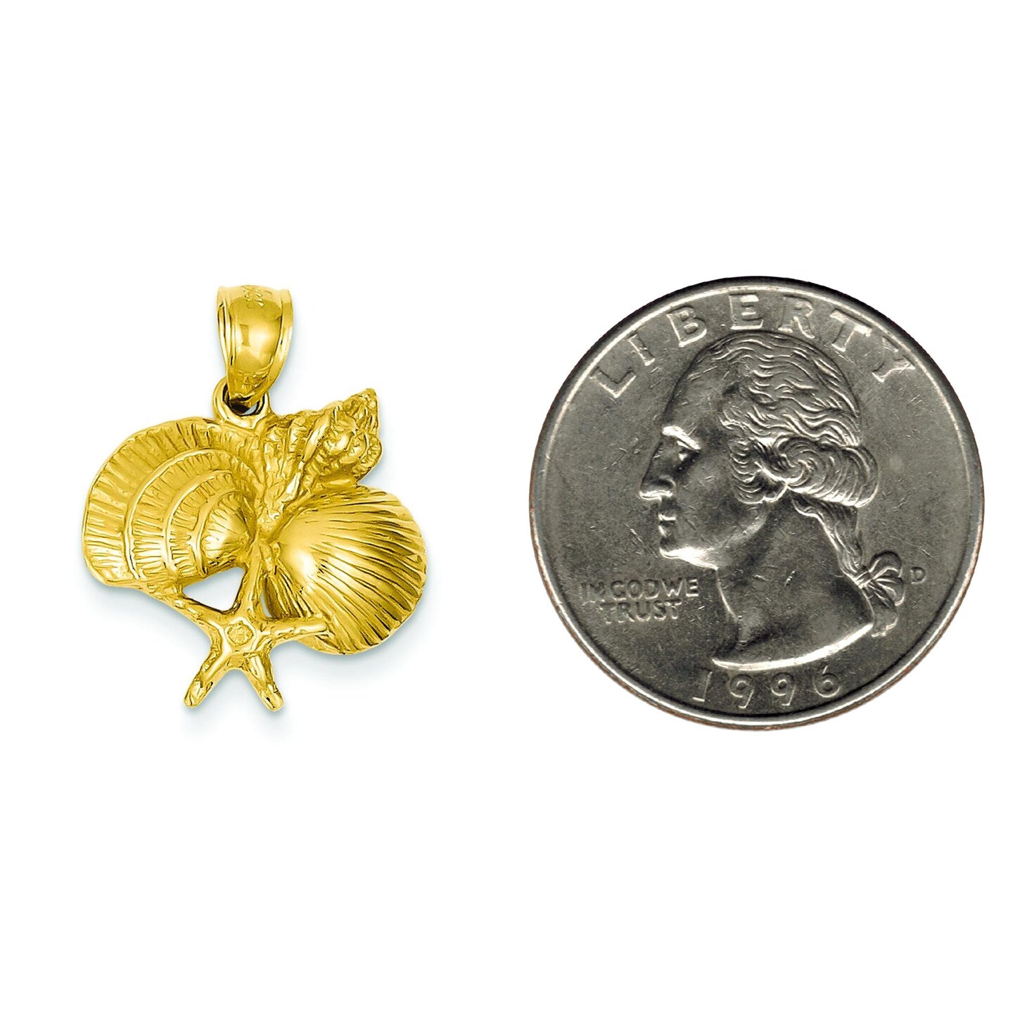 14K Gold Conch Clam Shell Starfish Charm Beach Pendant Jewerly 23mm x 19mm