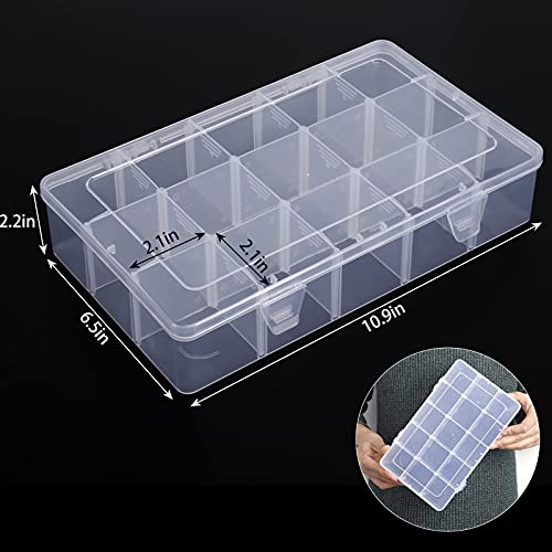 SGHUO 3 Pack15 Grids Large Plastic Storage Box Organizer Box,15 Compartments with Dividers for Tackle Box,Beads,Washi Tape,Ribbon, Crafts, Art