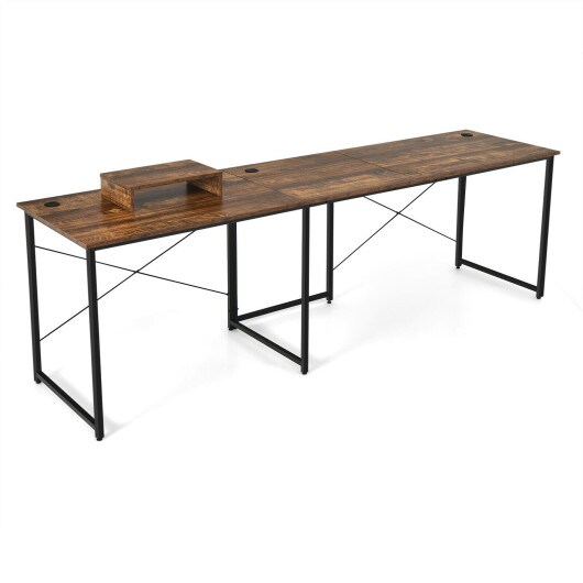 2-Person L-Shaped Long Reversible Computer Desk with Monitor Stand and Steel Frame