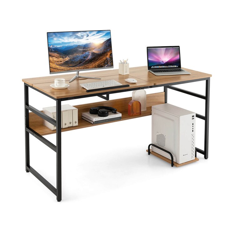 55 Inch Computer Desk with Tilt-able Desktop for Drawing Writing- Natural