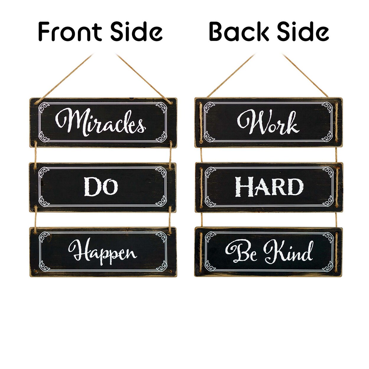TX USA   Corporation 3 Panels Black Reversible Hanging Wood Wall Sign Decor