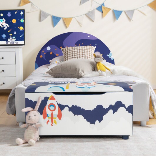 Kids Wooden Upholstered Toy Storage Box with Removable Lid and 4 Dirt-Resistant Feet