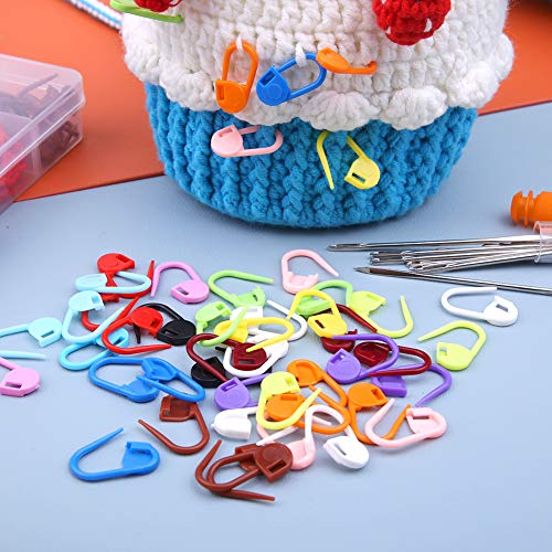 LUNARM 315 Pieces Stitch Locking Clip, Colorful Knitting Markers Crochet Clips with 15 Pieces Big Eyes Blunt Sewing Needles (2inch/2.3inch/2.7inch)