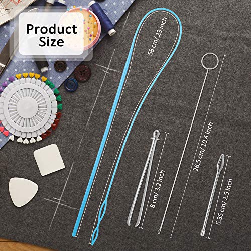 6 Pieces Sewing Loop Kit, Include Loop Turner Hook Flexible Drawstring Threader Metal Tweezers Long Loop Turner Tool with Latch for Fabric Belts Strips DIY Knitting Accessories