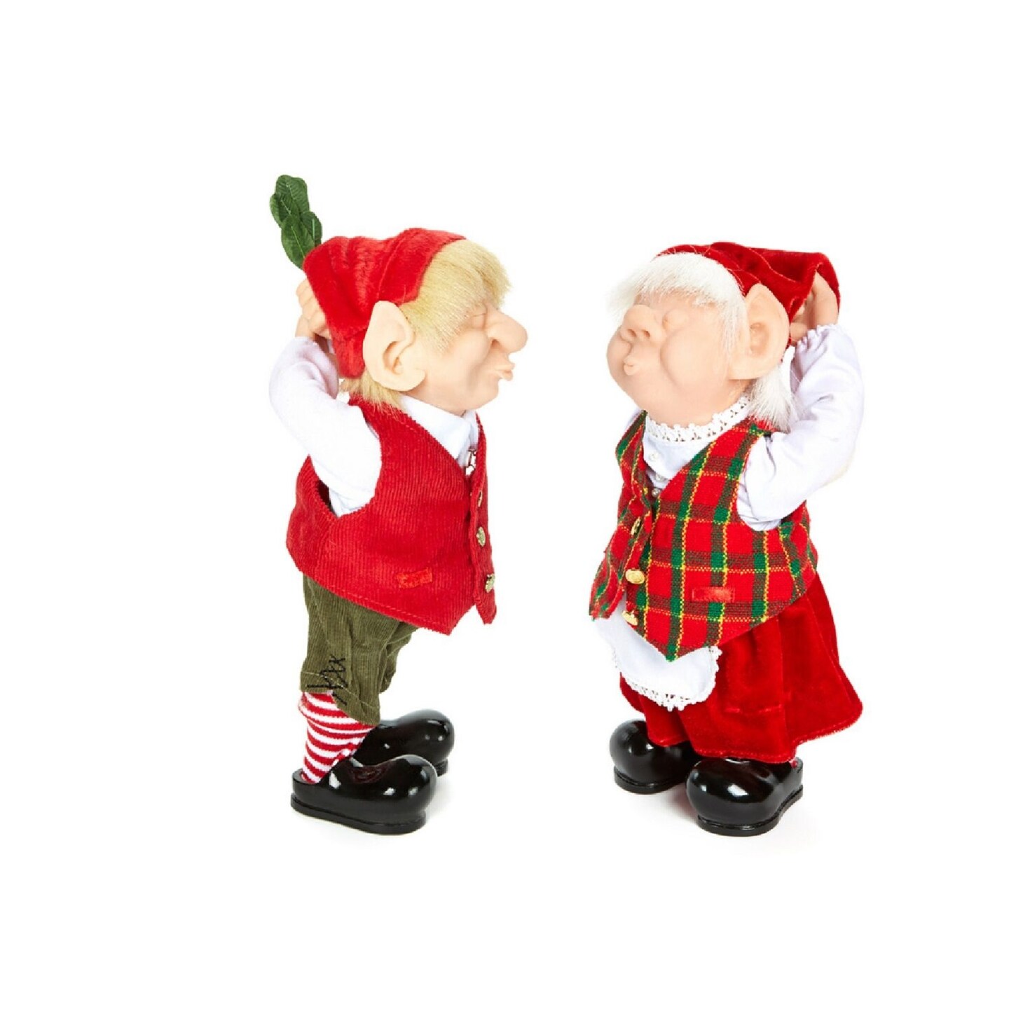Whitehurst Set of 2 Zims The Elves Themselves "Kissing" Christmas Tabletop Figurines 10.5"
