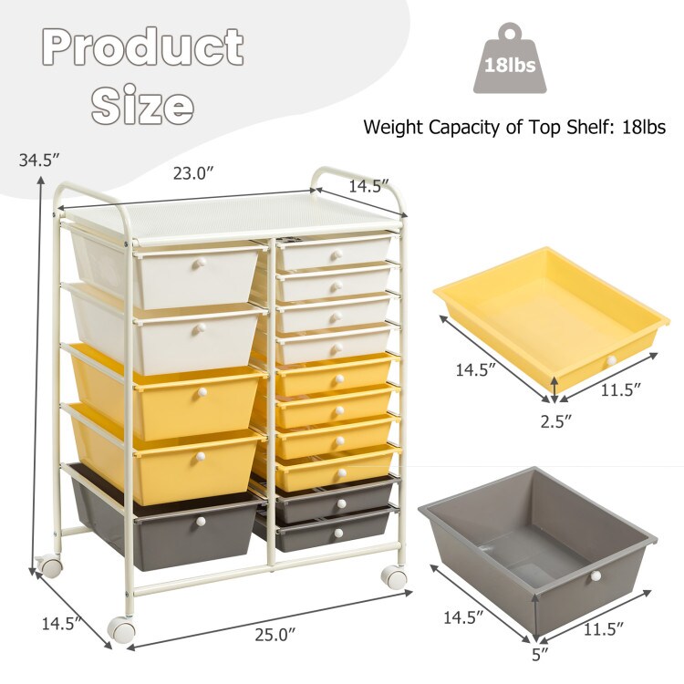 15-Drawers Multi-Use Rolling Storage Organizer Cart with Chrome Finish Steel Frame Perfect for Any Room