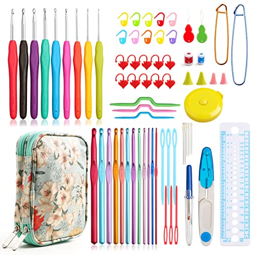 Crochet Hooks Set with Case,9 Ergonomic Crochet Hooks with Soft Grip,12 Aluminum,Full Crochet Kit for Beginners Adults with Crochet Tools and Accessories