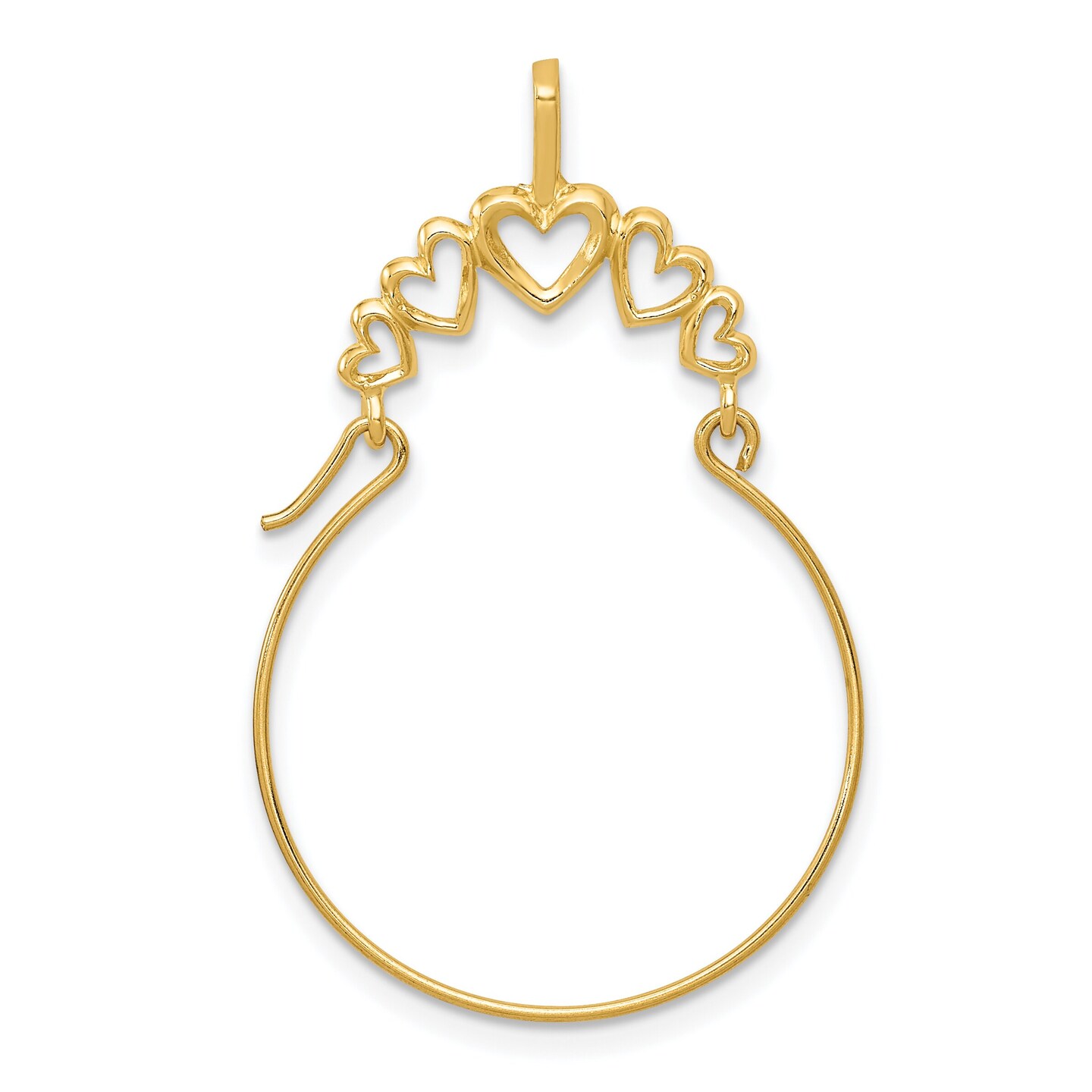 14K Gold Polished 5-Heart Charm Holder Jewelry 35mm x 20mm