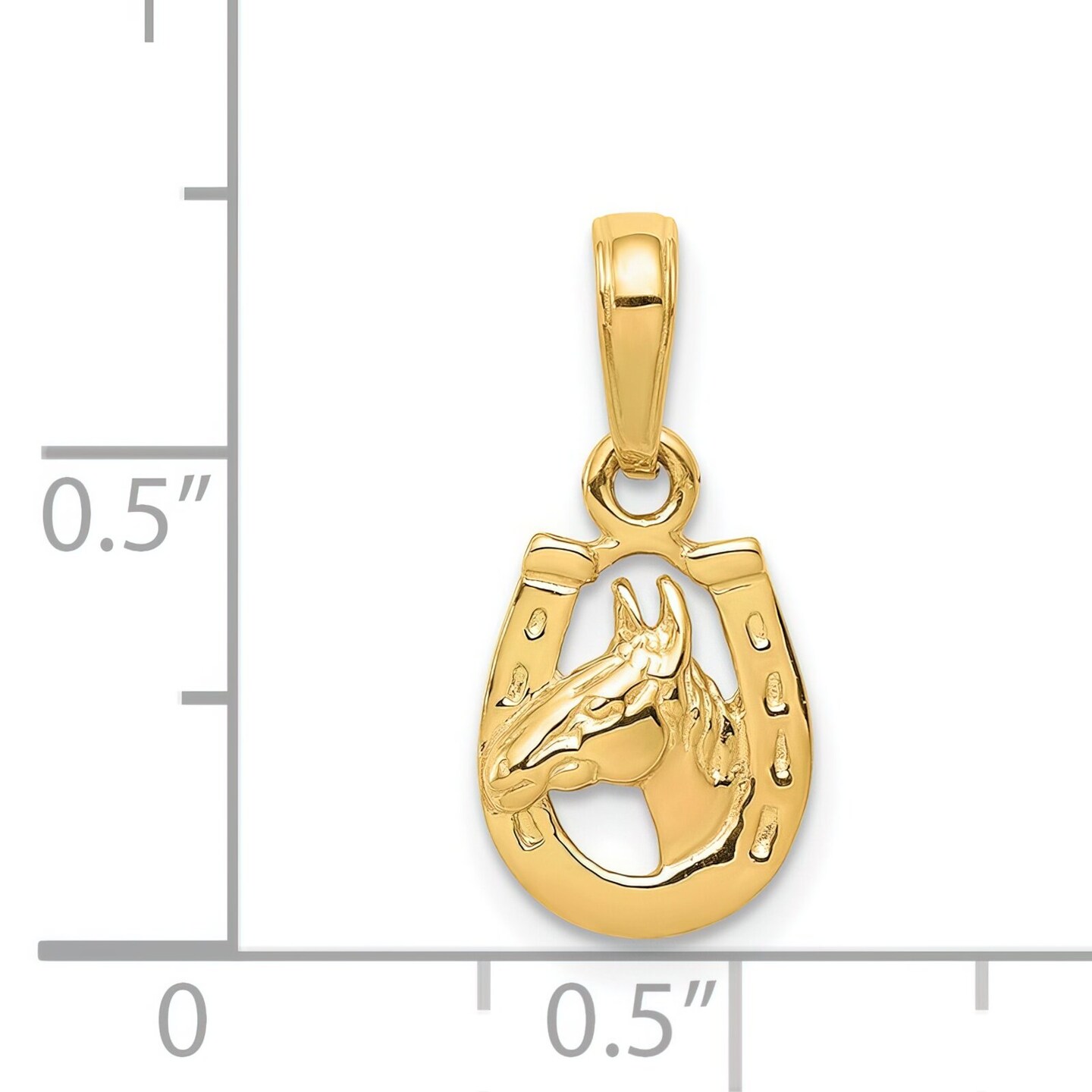 14K Gold Horseshoe With Horse Head Pendant Charm Jewelry 15 x 10 mm