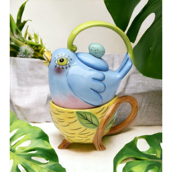 Ceramic Bird in Nest Tea For One,Home Decoration Gift Idea Interior Decor