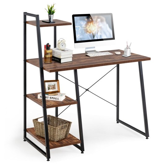 Compact Computer Desk Workstation with 4 Tier Shelves for Home and