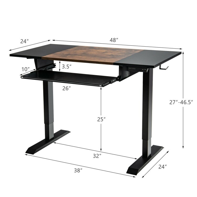 48 Inch Electric Sit to Stand Desk with Keyboard Tray and 2 Hanging Hooks