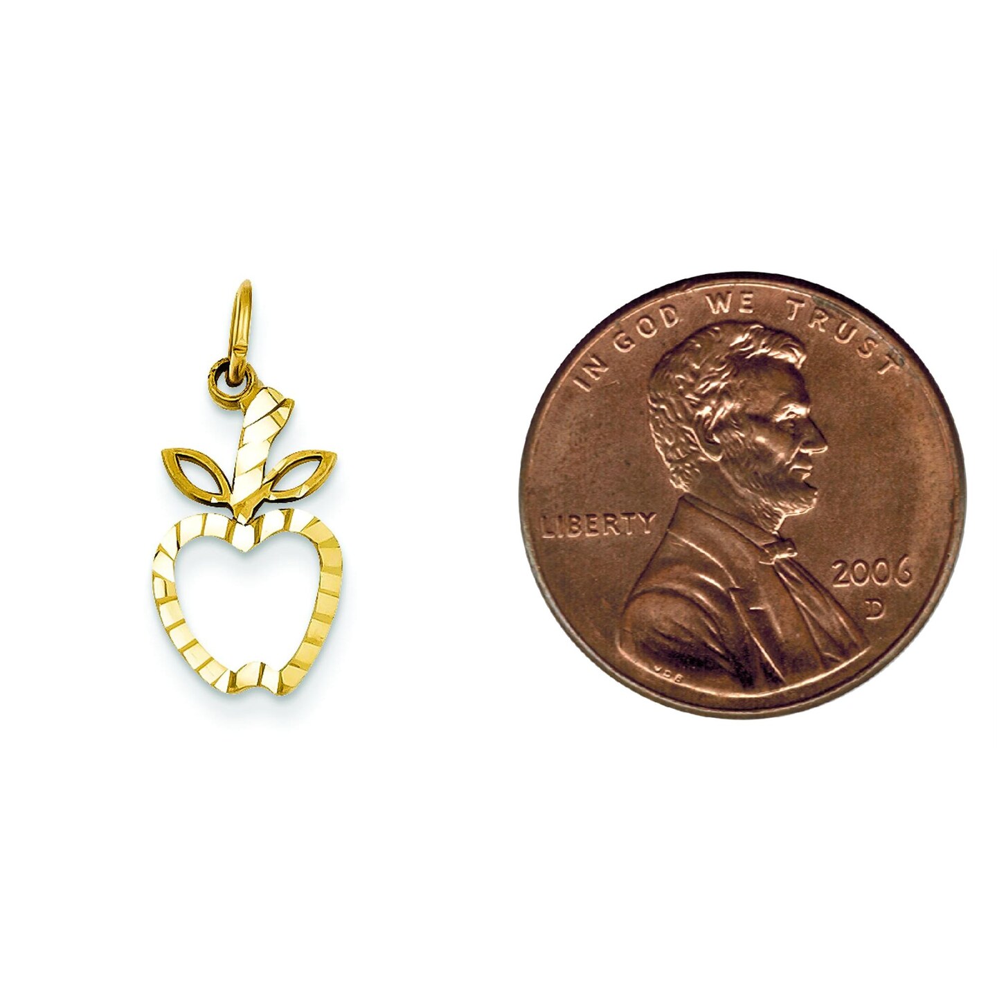 14K Yellow Gold Apple Charm Pendant Fruit Jewelry 22mm Long