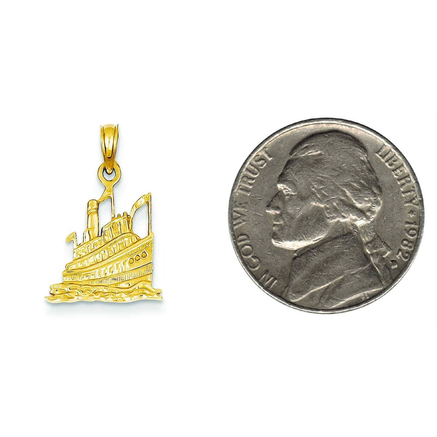 14K Yellow Gold Cruise Ship Pendant Charm Jewelry 21mm x 14mm