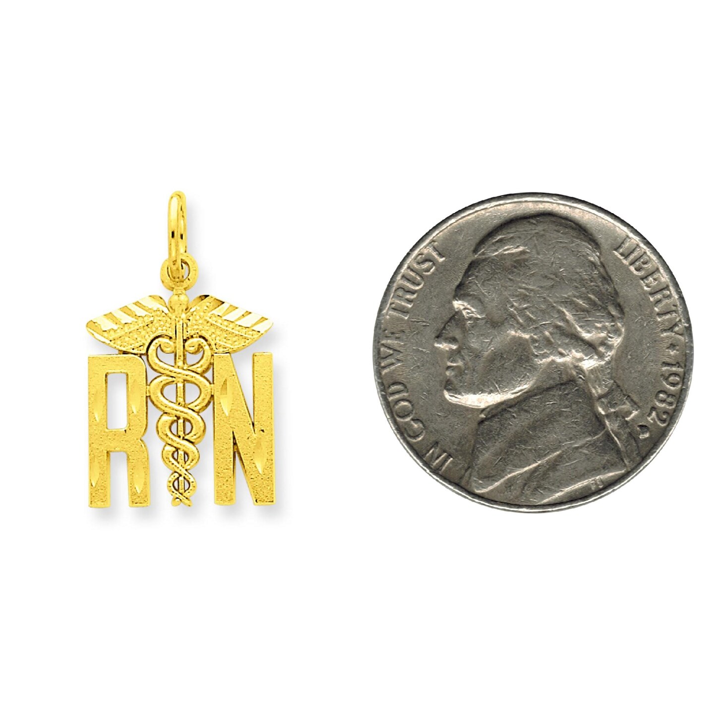 14K Gold RN Caduses Charm Registered Nurse FindingKing Jewerly 20mm x 12mm