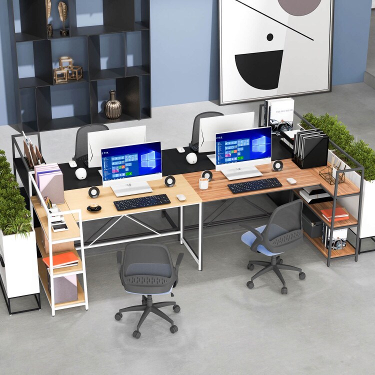 Reversible L Shaped Computer Corner Workstation with 3-Tier Open Shelf