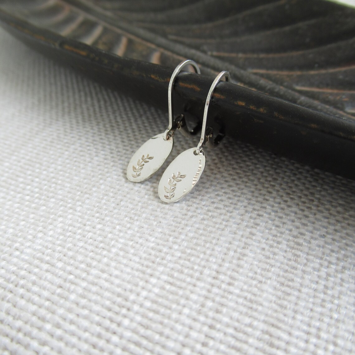 Dainty Sterling Silver Hammered Stick Earrings with Jade Dangles - hand-fashioned shops and textured, OOAK, handmade, wire wrapped