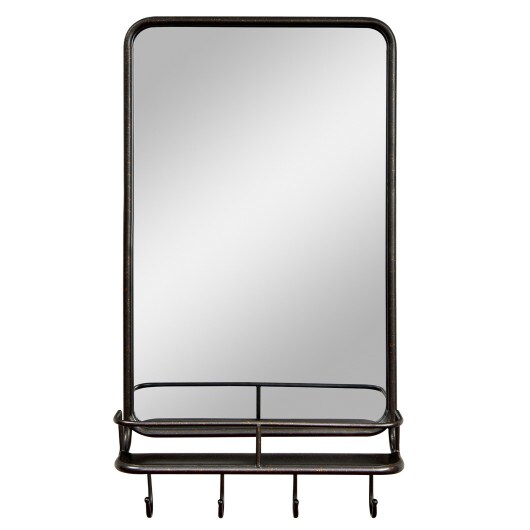 Wall Bathroom Mirror with Shelf Hooks Sturdy Metal Frame for
