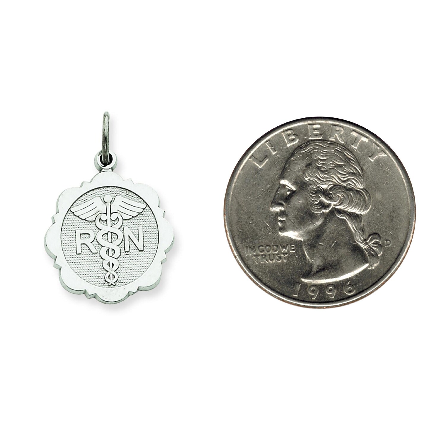 14K White Gold Registered Nurse Disc Charm Jewelry 25mm x 15mm